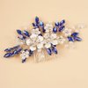 Teyglen Crystal Bride Wedding Hair Comb Vintage Blue Flower Rhinestones Side Comb Shiny Hair Pieces Headpieces with Pearl Bridal Hair Accessories for Women Bride Girl(Blue)