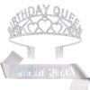 AOPRIE Birthday Tiara for Women Gold Birthday Queen Sash & Headband Happy Birthday Tiara and Crown for Women Rhinestone Crystal Decor