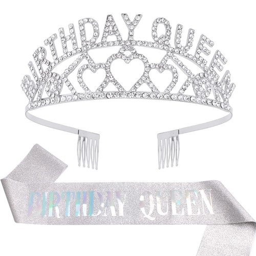 AOPRIE Birthday Tiara for Women Gold Birthday Queen Sash & Headband Happy Birthday Tiara and Crown for Women Rhinestone Crystal Decor