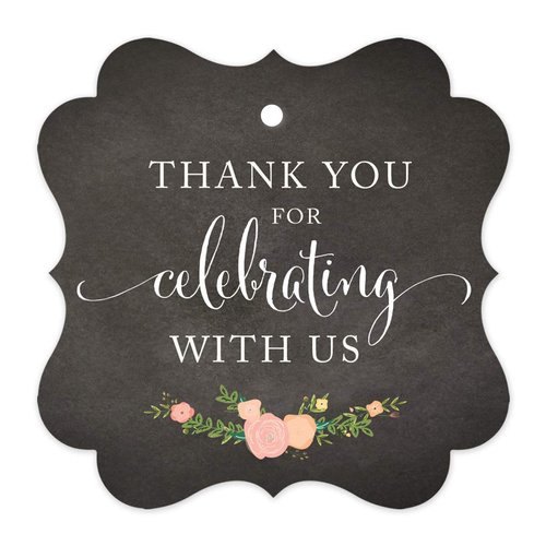 Andaz Press Chalkboard Floral Party Wedding Collection, Fancy Frame Gift Tags, Thank You for Celebrating with US, 24-Pack