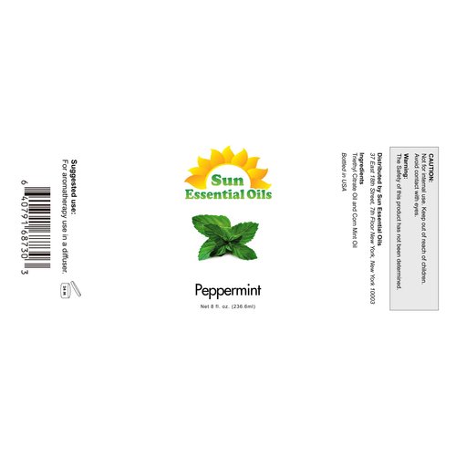 Sun Essential Oils 8oz - Peppermint Essential Oil - 8 Fluid Ounces - Aromatherapy Essential Oils - Peppermint Essential Oil for Diffuser - Mint Essential Oil