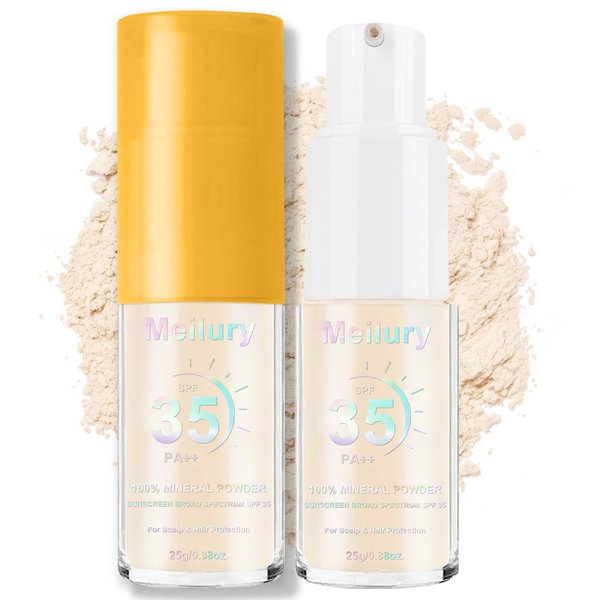 Meilury Mineral Sunscreen Powder, for Scalp & Hair, 0.71 Oz. SPF 35 PA++, Scalp Sunscreen Powder, Broad Spectrum UV Protection, Lightweight, No-Greasy, Cruelty-Free Formula (1pc)