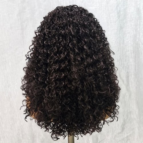 SOKU Short Kinky Curly Lace Front Wigs Synthetic with Baby Hair 18 Inch Dark Brown Middle Part Lace Wigs Pre Plucked Heat Resistant Wavy Wig for Black Women
