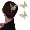 MJartoria Butterfly Hair Shark Clips for Women Girls, Metal Hair Claws, Diamond Shark Clips, Gold Silver Hair Clips, Powerful Hold Hair Shark Clips (Gold+Gold)