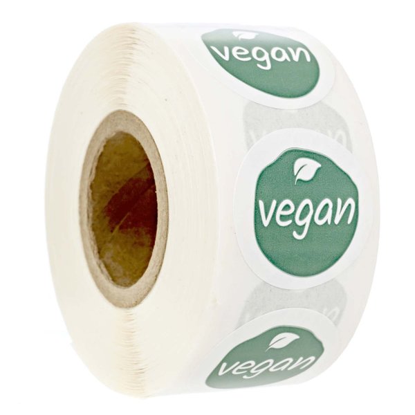 Sage Vegan Stickers / 500 White Gloss Circle Food Labels/Small 1" Unique Leaf Label Design with Modern Aesthetic/Made in The USA