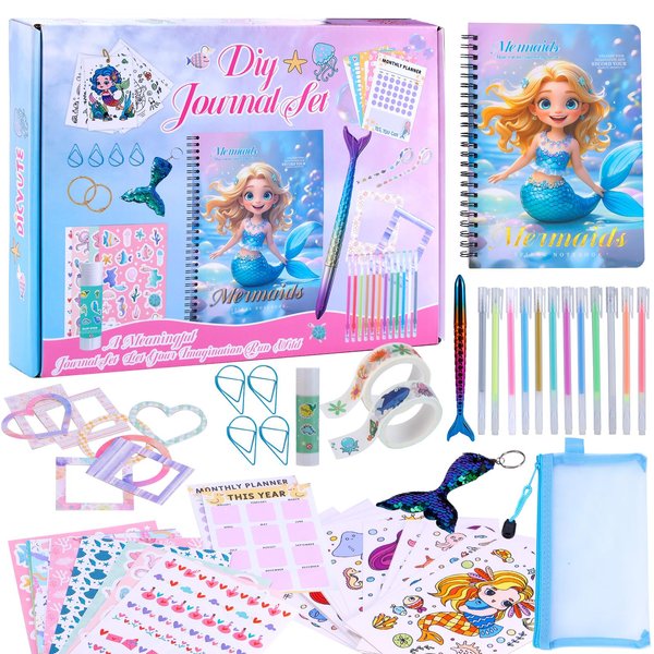 DICVUTE DIY Journal Kit for Teen Girls, Arts and Crafts for Kids Ages 8-12, Mermaid Stationary Set, Scrapbook Kit Diary Birthday Ideas Gifts for 8 9 10 11 12 13 14 Years Old Girl