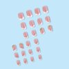 24 Pcs Acrylic Press on Nails, ASONRL Short Medium Square French White Edge Pink Fake Nails with Gold Rhinestones, Glue on Nails Reusable False Nails for Women, French- Gold Diamond Square