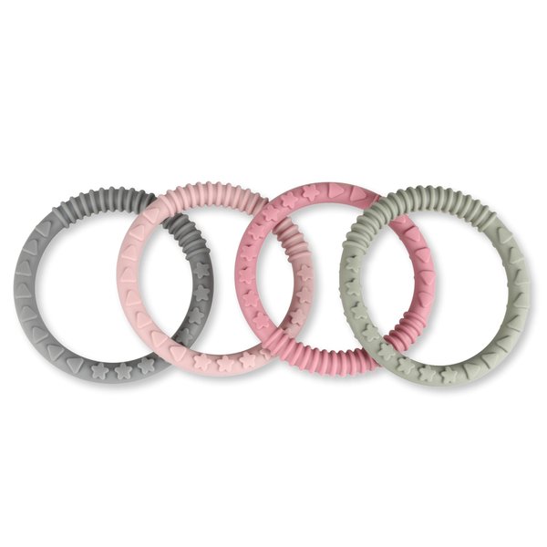 Silicone Teether Bracelet, Soft Silicone Teether Rings with Organic Featuring Multiple Raised Textures to Soothe Gums, Food Grade Silicone