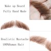 Human Hair Full Hand Tied Realistic Fake Mustache Brown Human Hair Jack Sparrow Fake Beard Fake Goatee Costume Beard Fake Facial Hair Lace Beard for Women Halloween Funny Cosplay Costume（brown）…