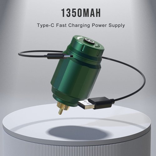 Tattoo Power Supply, Padieoe Mini Portable Wireless Battery 1350mah Capacity Power Supply Type-C Fast Charged Power for Rotary Tattoo Pen Machine WB10-C (Green)