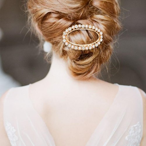 5Pcs Wedding Hair Clips Rhinestones Pearl Golden Metal Hair Barrettes with Spring Snap Clip for Bride Women Girls Valentine's Day Party Headwear Accessories