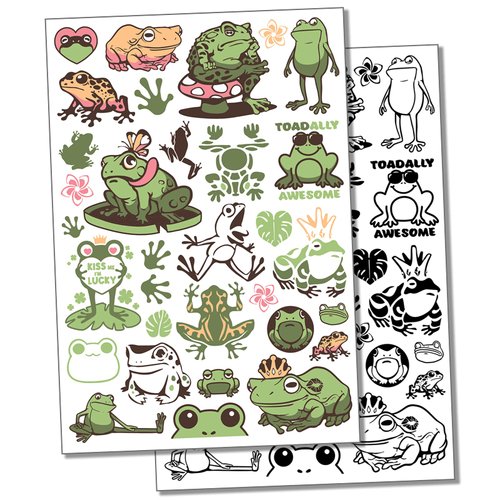 Frogs Toads Amphibians Temporary Tattoo Water Resistant Fake Body Art Set Collection - Color (One Sheet)