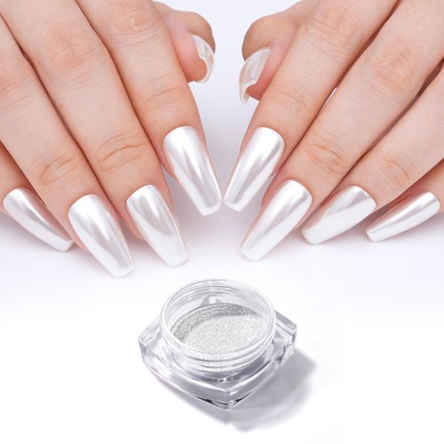 PrettyDiva White Moonlight Powder White Pearl Chrome Nail Powder Moonlight Nail Powder White Chrome Nail Powder Pearlescent Nail Glitter Nail Art (White Moonlight 0.2g)