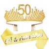 MEANT2TOBE 50th Birthday Sash and Tiara for Women - Fabulous Glitter Sash + Queen Rhinestone Gold Premium Metal Tiara for Her, 50th Birthday Gifts for 50 Party
