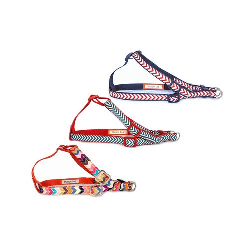 Chevron Dog Harness. Contrast Colored Chevron Cotton 100% Fabric on Nylon Back pet Harness. Red, Navy Blue or Multi Color Chevron Step in Dog Harness. Designer Dog Harness. Hand Made in USA.