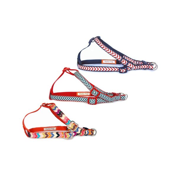 Chevron Dog Harness. Contrast Colored Chevron Cotton 100% Fabric on Nylon Back pet Harness. Red, Navy Blue or Multi Color Chevron Step in Dog Harness. Designer Dog Harness. Hand Made in USA.