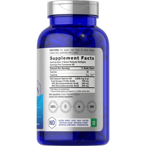 Horbäach Wild Alaskan Salmon Fish Oil | 180 Softgel Capsules | Gluten Free, Non-GMO | High Potency | Excellent Source of Omega-3 Fatty Acids EPA and DHA