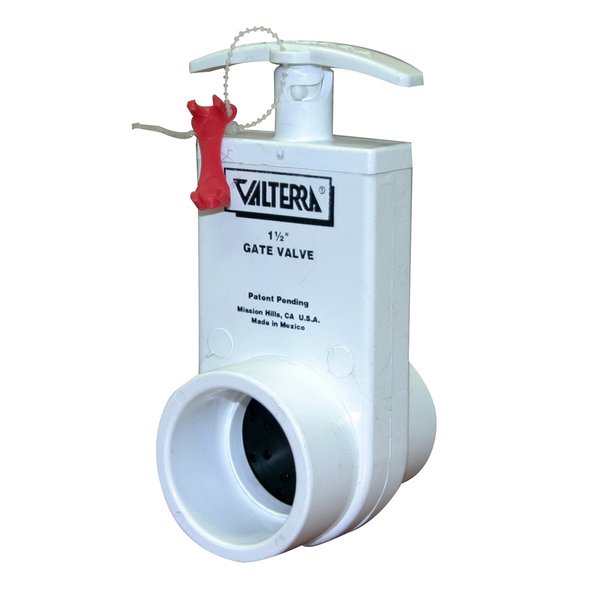 Valterra 2101X PVC Gate Valve, White, 1-1/2" Inner Diameter, 1.9" Outer Diameter Unibody Valve, Slip w/ Gate Keeper