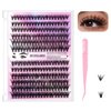 Koonafy Lash Extension Kit, 240 PCS Cluster Eyelash Extension Kit Individual Lashes Thin Band Eyelashes Cluster for DIY Lash Extension Beginners, Wispy Fluffy Lash Clusters with Tweezers (30D+40D)