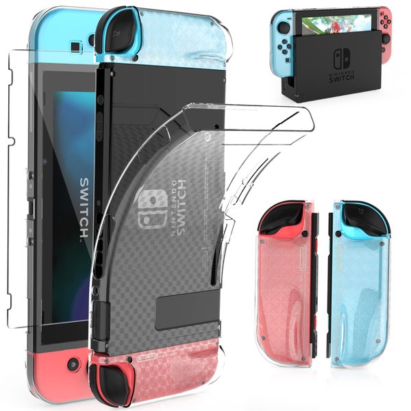 HEYSTOP Switch Case and Switch Screen Protector Compatible with Nintendo Switch, Dockable Soft TPU Switch Protective Case Cover with Switch Accessories, 6 Thumb Grip Caps for Nintendo Switch Console