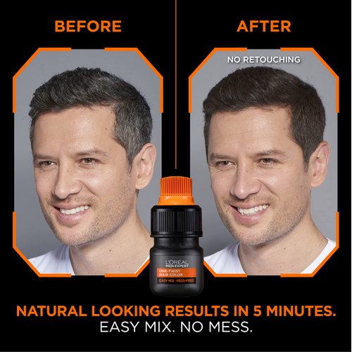 L’Oreal Paris Men Expert One Twist Mess Free Permanent Hair Color, Mens Hair Dye to Cover Grays, Easy Mix Ammonia Free Application, Dark Brown 03, 2 Application Kit