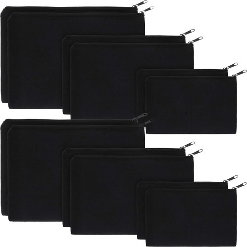12 Pieces Canvas Cosmetic Bag Multipurpose Cosmetic Pouch Zipper Makeup Bags Blank Make Up Purse for Women Travel Organize Storage, Multi Sizes (Black)