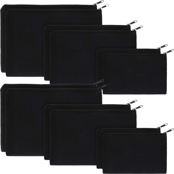 12 Pieces Canvas Cosmetic Bag Multipurpose Cosmetic Pouch Zipper Makeup Bags Blank Make Up Purse for Women Travel Organize Storage, Multi Sizes (Black)