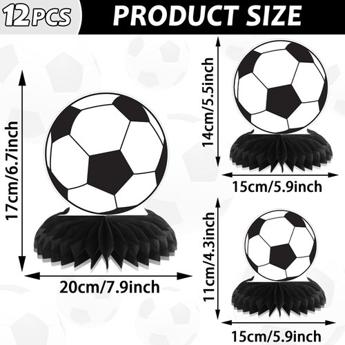 QOUBAI 12 Pcs Soccer Party Decorations Soccer Honeycomb Centerpieces Sports Themed Table Decorations Sports Tabletop Honeycomb Ornaments for Boys Birthday Baby Shower Party Supplies Decor