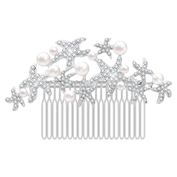 Women's Crystal Bride Sea Star with Pearl Wedding Hair Comb Hair Accessories Art Deco Bridal Side Combs Headpiece for Women, Brides Hair Accessories / Gift Box
