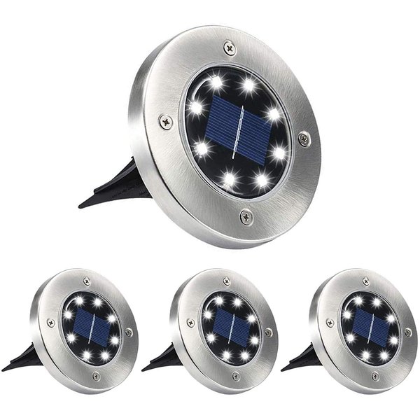 Aogist Solar Ground Lights, 8 LED Garden Lights Patio Disk Lights In-Ground Outdoor Landscape Lighting for Lawn Patio Pathway Yard Deck Walkway (White,4 Packs)
