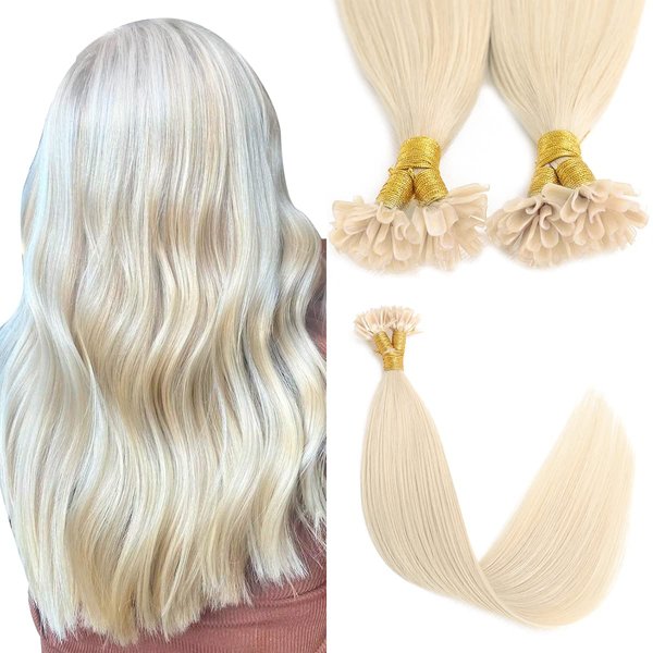 Sindra Keratin U Tip Hair Extensions Human Hair Platinum Blonde 14inch 50 Strand 40G Nail Extension Tips Real Human Hair Prebonded Fusion U Tip Keratin Hair Extensions Human Hair（Utip#60-14inch）