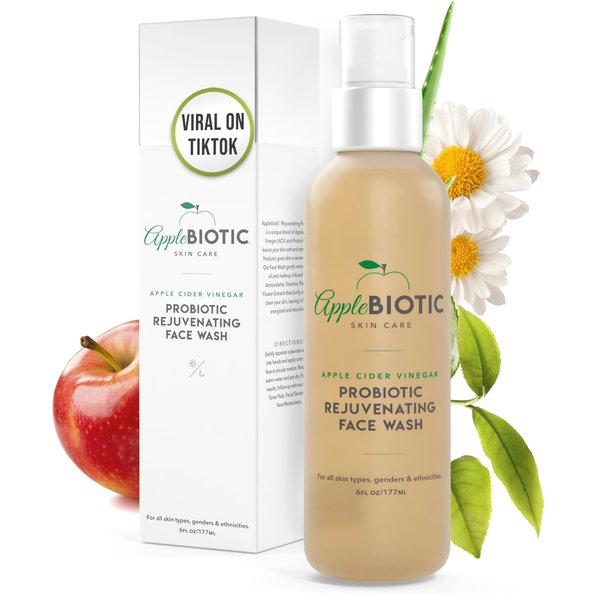 AppleBiotic Apple Cider Vinegar Face Wash - pH Balancing Facial Cleanser, Makeup Remover, Hydrating Face Wash, 6oz