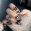 IMSOHOT Black Press on Nails Medium Coffin Fake Nails French Glossy Glue on Nails Full Cover Y2K Bow & Rhinestone Designs Handmade Artificial Stick on Ballerina Nails for Women Girls 24Pcs