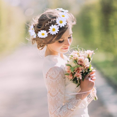 Sunflower Crown Flower Headbands Wreath for Women Girls White Daisy Flower Headband Bridal Headpiece Party Festivals Head Band Hair Accessories 2pcs