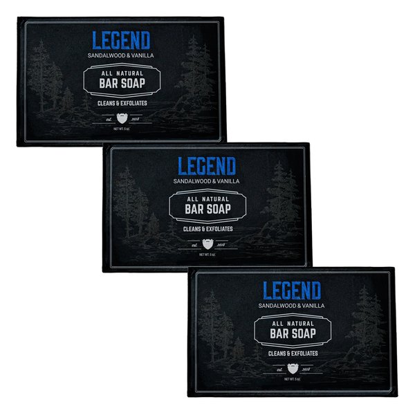 Live Bearded: All-Natural Bar Soap For Men, 3-Pack of 3 5 oz. Bars, Made in the USA - Exfoliates, Moisturizes - Bamboo, Charcoal, Pumice, Coconut, Avocado, and Argan Oils - Legend Scent