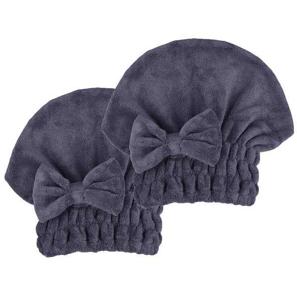 MAYOUTH Microfiber Hair Drying Towels Head wrap 2-Pack with Bow-Knot Shower Cap Hair Turban hairWrap Bath Cap for Curly Long & Wet Hair Gift for Women