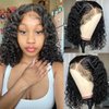 Durreley Bob Wig Human Hair 13x4 Transparent HD Curly Lace Front Wigs Human Hair Pre Plucked Water Wave Short Bob Wigs for Black Women Human Hair Glueless 180% Density 14 inch
