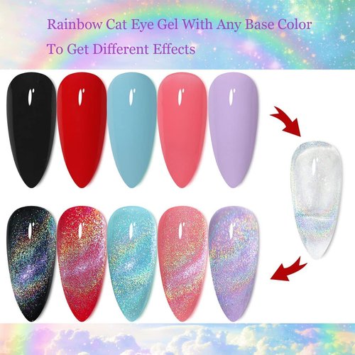 Gel Polish 15ml/0.5fl oz Holographic 9D Cat Eye Shiny Glitter Soak Off Nail Polish with Magnetic Stick for Nail Salon