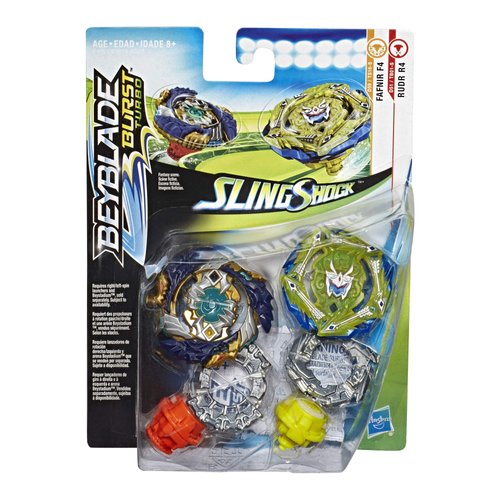 Beyblade Burst Turbo Slingshock Dual Pack Fafnir F4 and Rudr R4-1 Left-Spin, 1 Right-Spin Battling Tops, Age 8+