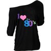 Z-Shop 80s Outfits Costume Accessories for Women - I Love 80's Print Off Shoulder T-Shirt,Lace Headband Necklace Bracelet Gloves for 80s Costumes,Hot Pink,XXL