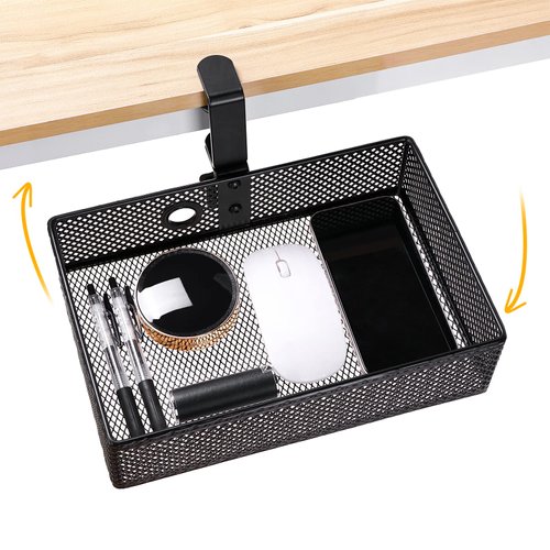 Euyona Mesh Desk Organizer and Clamp-on Swivel Pencil Drawer, Desk Hidden Extra Sturdy C-Clamp Mount System and Easy to Instal, Home Office Art Supply Storage Box (Black)