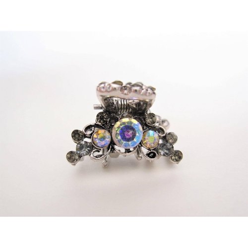 Small mini silver metal antique style crystal hair claw clip bridal clip