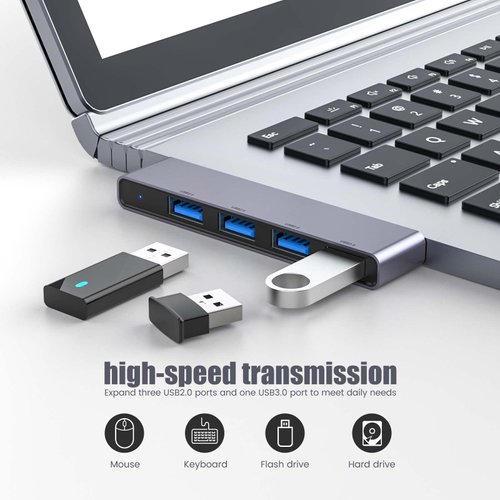Fidioto USB Hub, 4-Port USB Hub(1 * 3.0 Hub, 3 * 2.0 Hub) USB Splitter USB Expander for Laptop,Windows PC,Mac,Printer,Flash Drive,Mobile HDD, Notebook PC