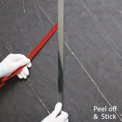 Trimold Wall Trim Molding, Stainless Steel Peel and Stick (Mirror-Like Finish), Flexible Self-Adhesive Metal Trim for Ceiling, Mirror Frame and More, Metallized Silver