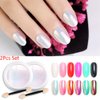 evpct 2Pcs Pearl White Mermaid Aurora Chrome Nail Powder Kit for Gel Nails Polish Rainbow Holographic Iridescent Chameleon Metallic Neon Nail Pigment Mirror Chrome Nail Powder for Gel Nails Glitter
