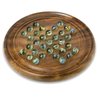 Wooden Solitaire Board Game with Glass Marbles, Classic Wooden Solitaire Game, Indian Handcrafted Sheesham Wood Game Good for Mental Development – 9 inches Diameter