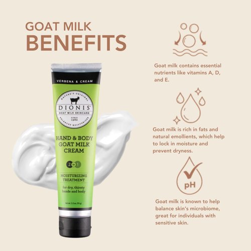 Dionis Goat Milk Skincare 3.3 oz Verbena & Cream Hand & Body Cream - Travel Size Hand Lotion For Hydrating & Moisturizing