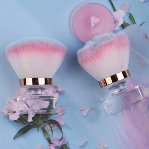 Ycyan 2Pcs Nail Dust Brush Set, Crystal Base Nail Art Dust Powder Remover Brushes Soft Kabuki Cleaner Brush for Makeup & French Gel Acrylic Nails