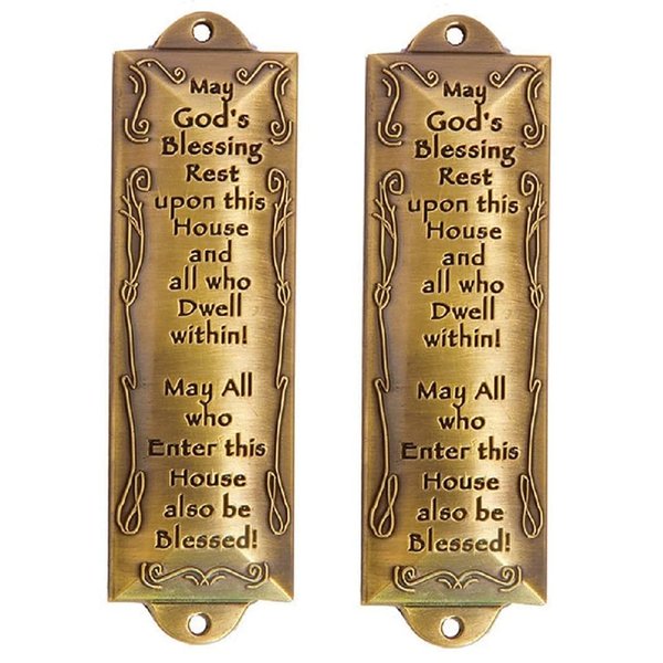 2 x Bless This House Brass Mezuzah With Hebrew Parchment in Gift Box & Placement Guide