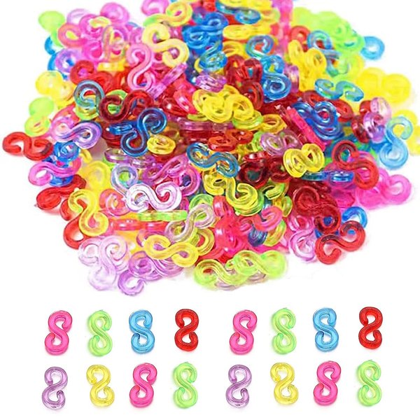 S Clips Rubber Band Clips 1000 Pieces Loom Rubber Band Clips Plastic Band Clips Connectors Refills Bracelet Kit Clip for Loom Bracelets DIY Making Refill Kit